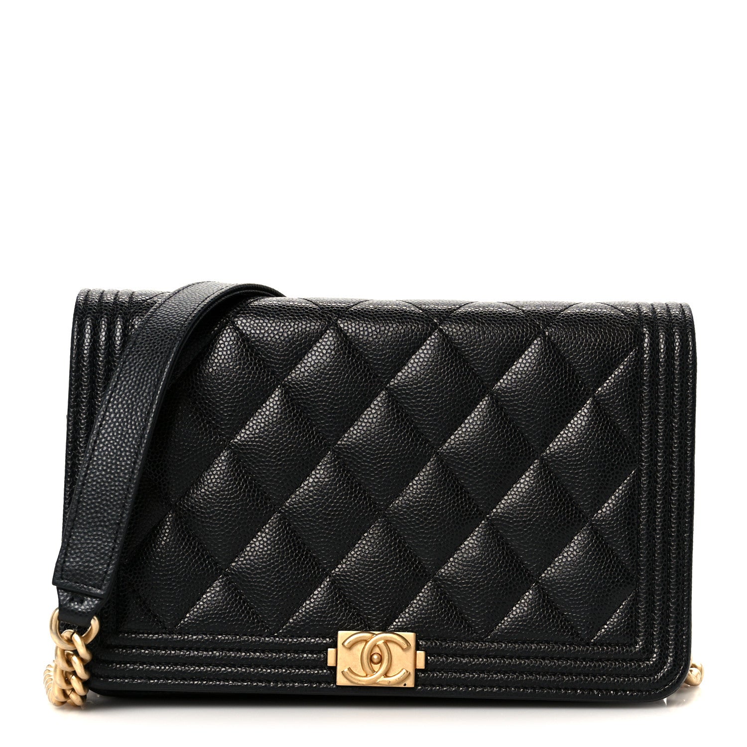 Chanel Caviar Quilted Boy Wallet On Chain WOC Black 1 of 12