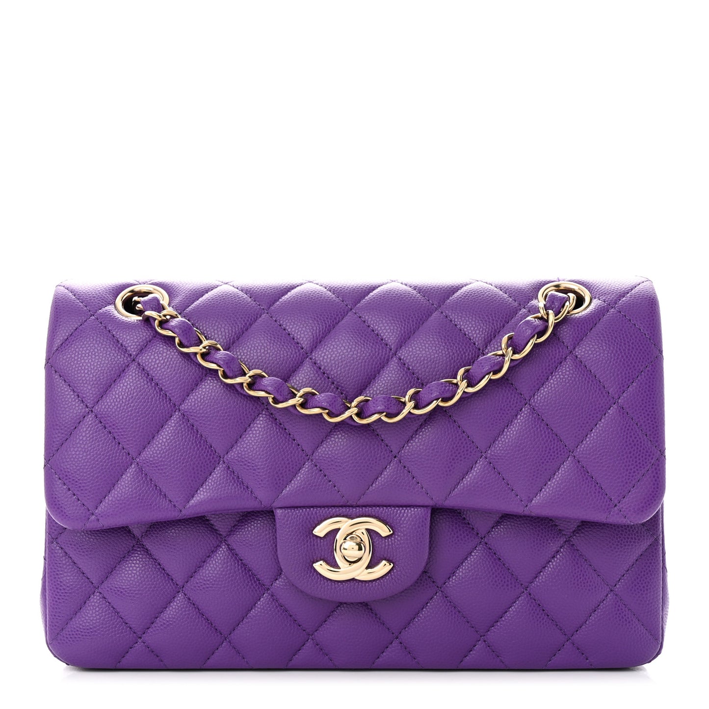 Caviar Quilted Small Double Flap Dark Purple