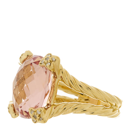 David Yurman 18K Yellow Gold Diamond Morganite 15mm Cushion On Point Ring 54 7 3 of 5