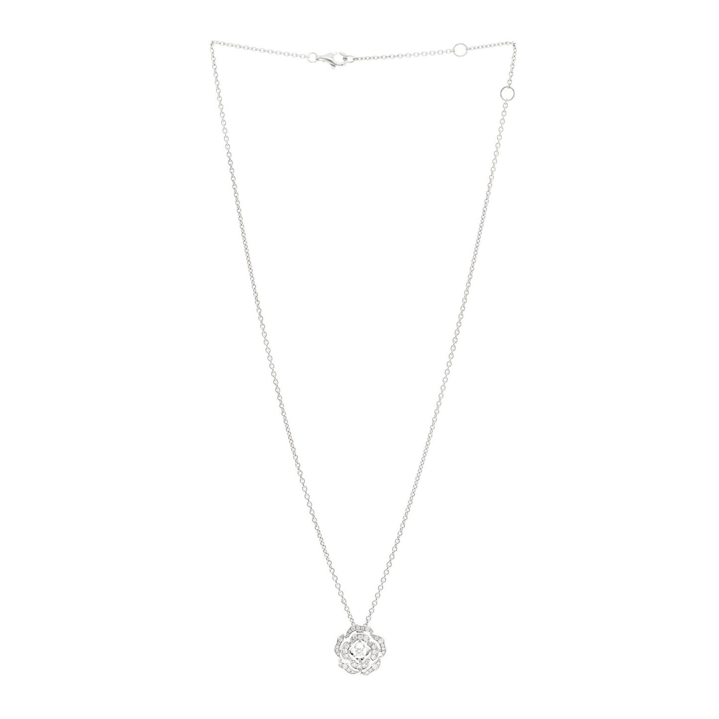 18K White Gold Diamond Bouton de Camelia Pendant Necklace