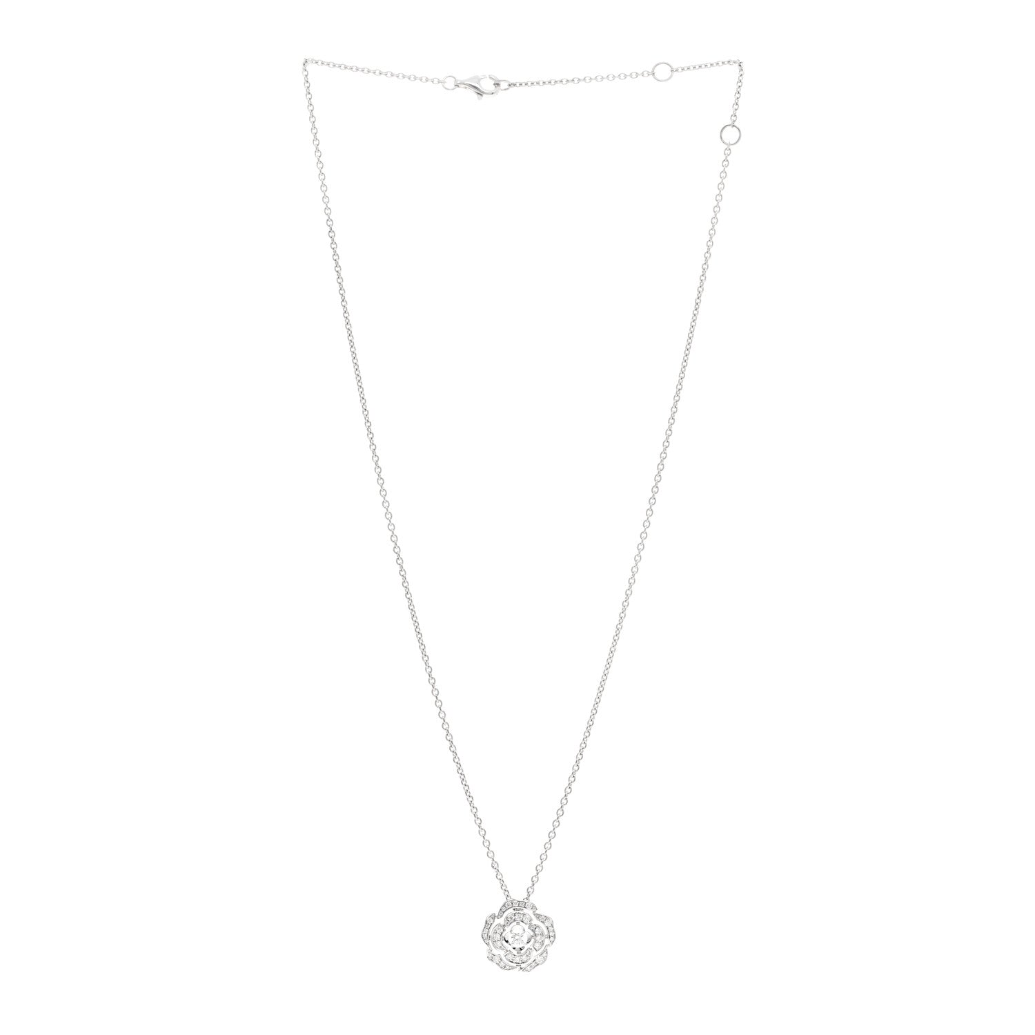 Chanel 18K White Gold Diamond Bouton de Camelia Pendant Necklace 3 of 5