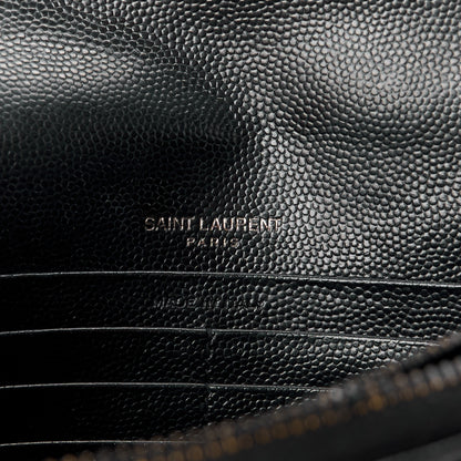 Saint Laurent Grain De Poudre Matelasse Chevron Monogram Monochrome Envelope Chain Wallet Black 6 of 11