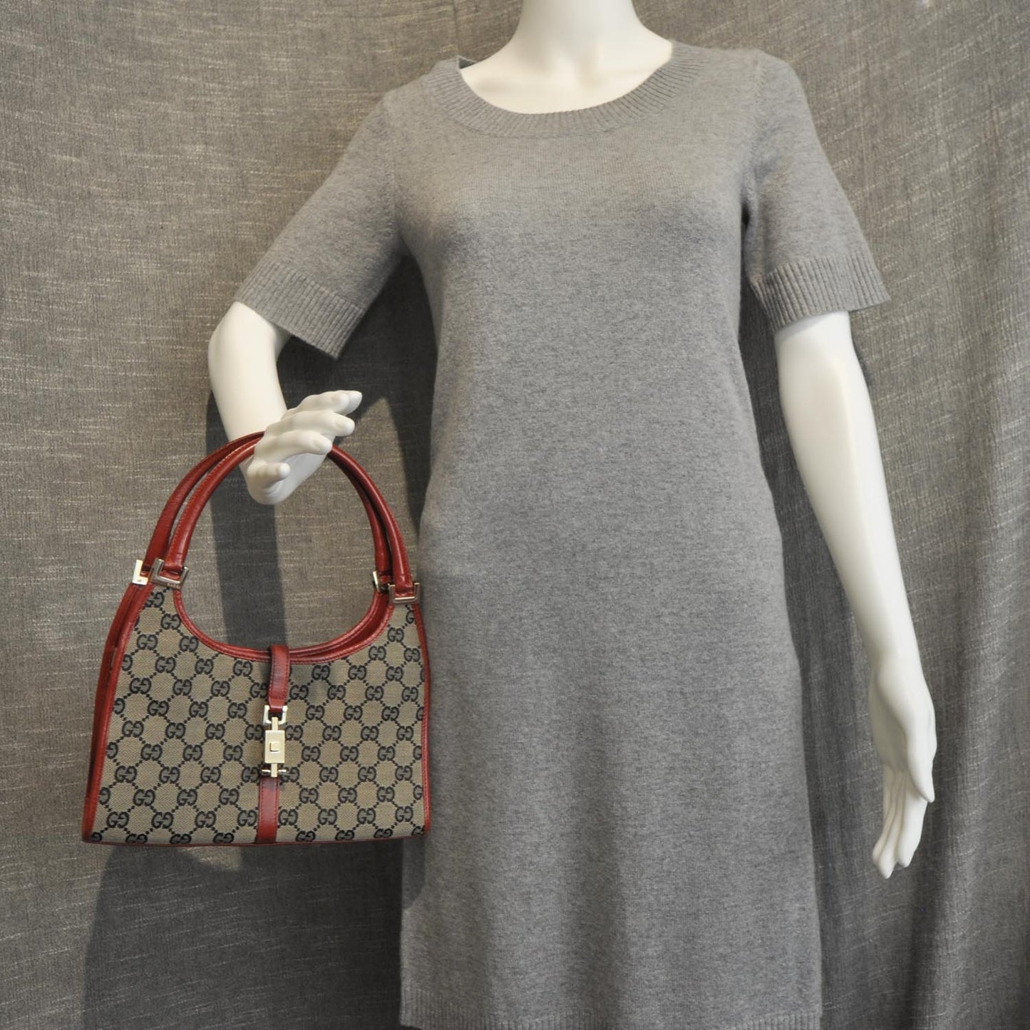 Monogram Small Bardot Tote Navy Red