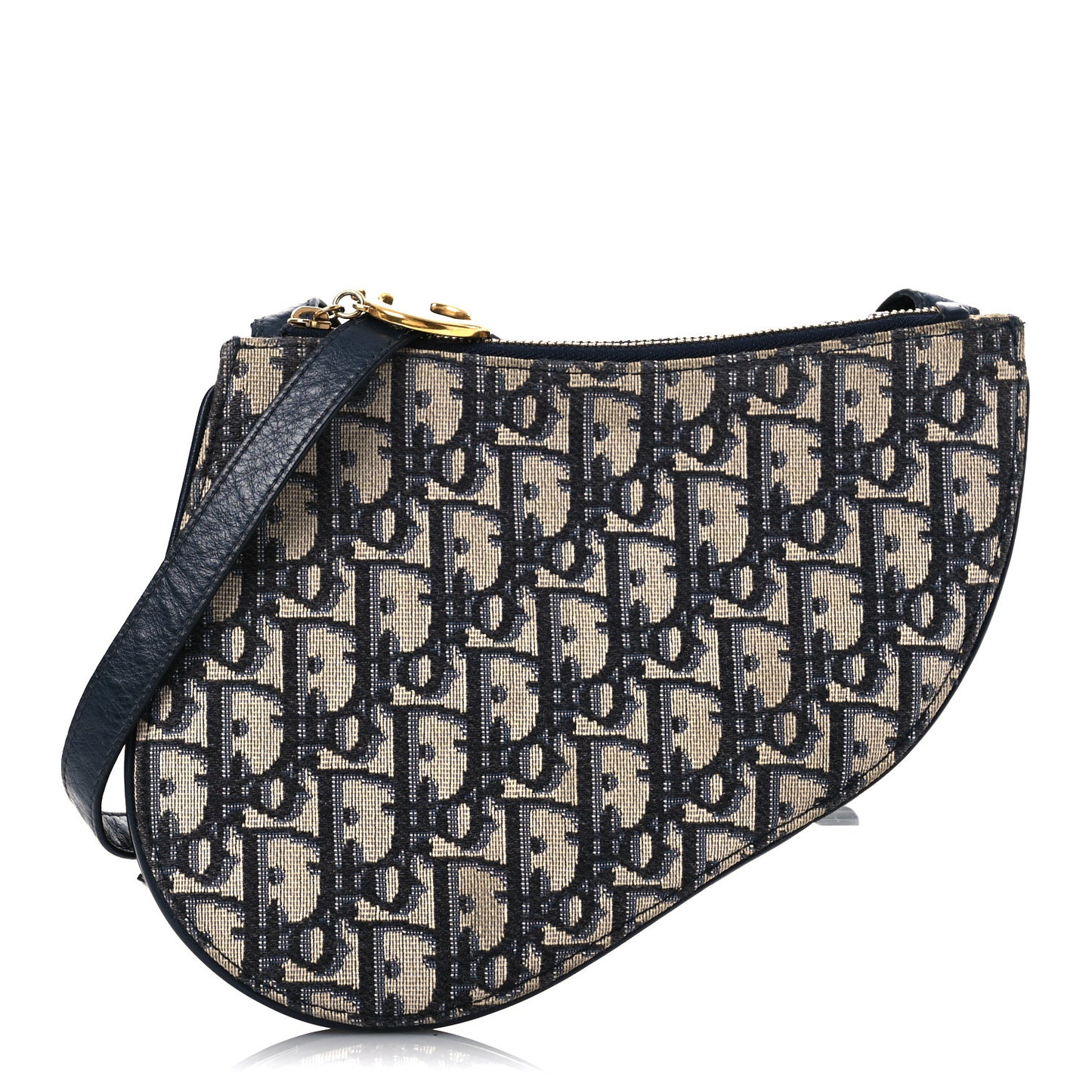 Oblique Saddle Pouch With Strap Navy Blue