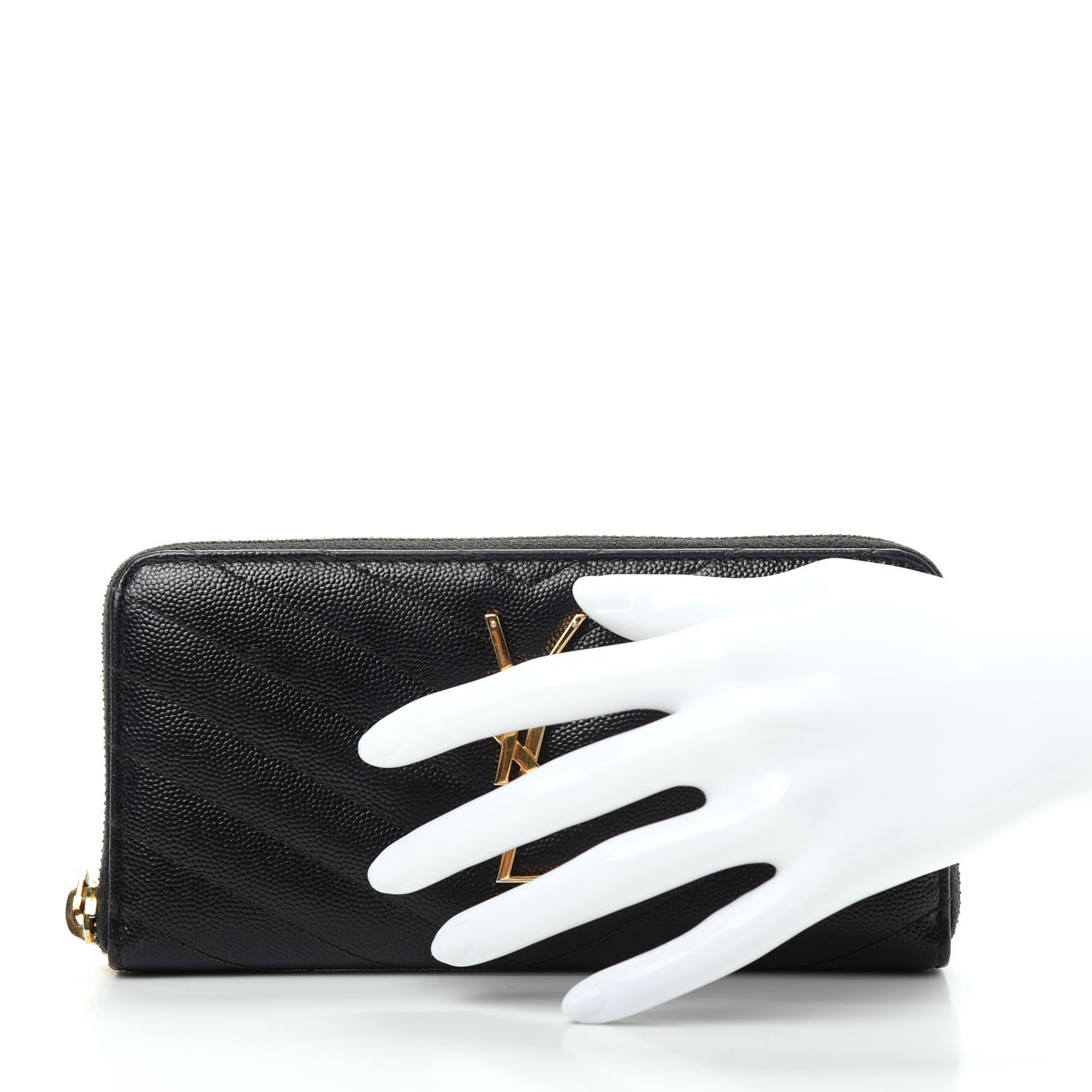 Saint Laurent Grain De Poudre Matelasse Chevron Monogram Zip Around Wallet Black 2 of 10