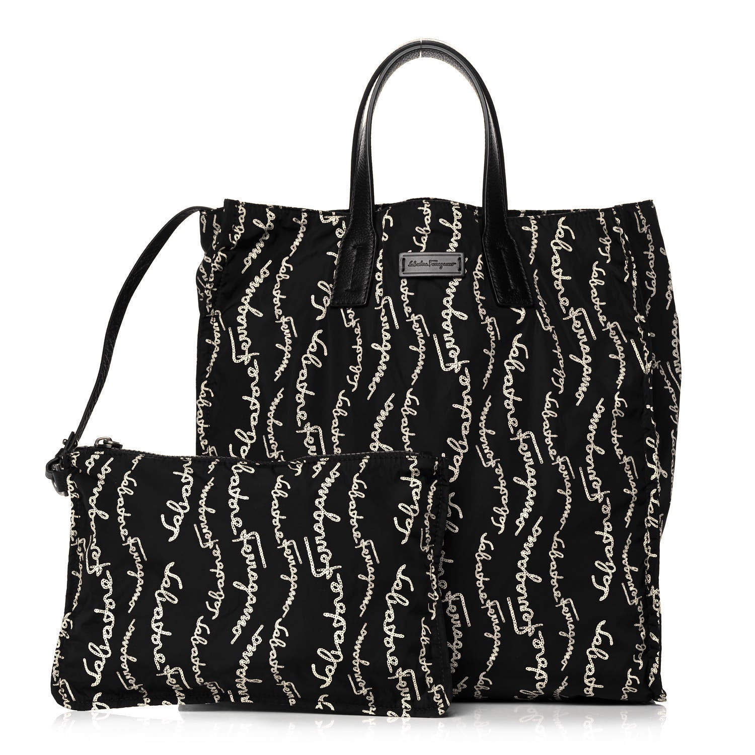 Salvatore Ferragamo Nylon All Over Printed Logo Tote Black 1 of 14