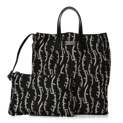 Salvatore Ferragamo Nylon All Over Printed Logo Tote Black 1 of 14