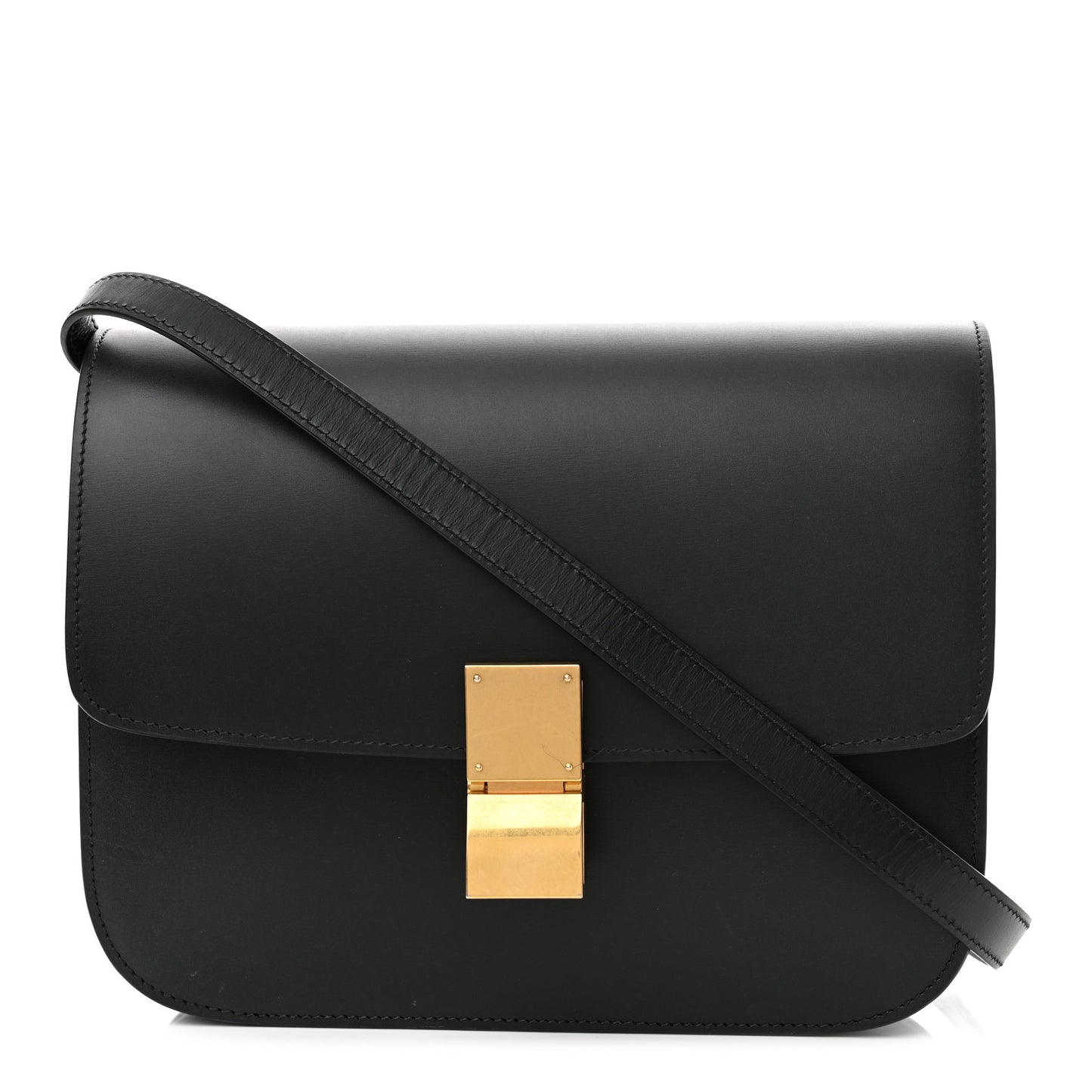 Box Calfskin Medium Classic Box Flap Bag Black
