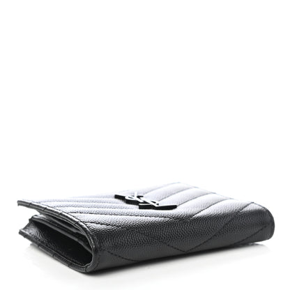 Saint Laurent Grain De Poudre Matelasse Chevron Monogram Zipped Card Case Black 3 of 4