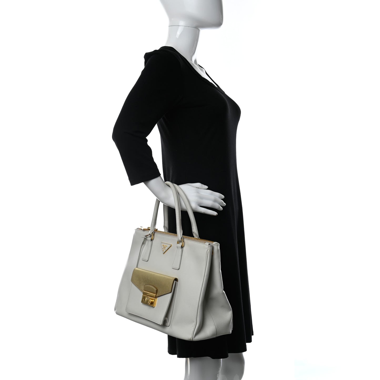 Saffiano Lux Galleria Front Pocket Tote Talco Platino