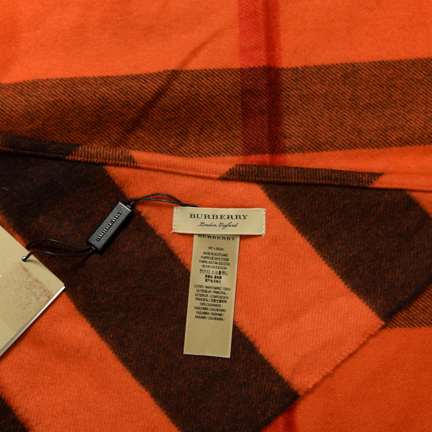 Burberry Cashmere Half Mega Check Bandana Scarf Orange Red 2 of 2