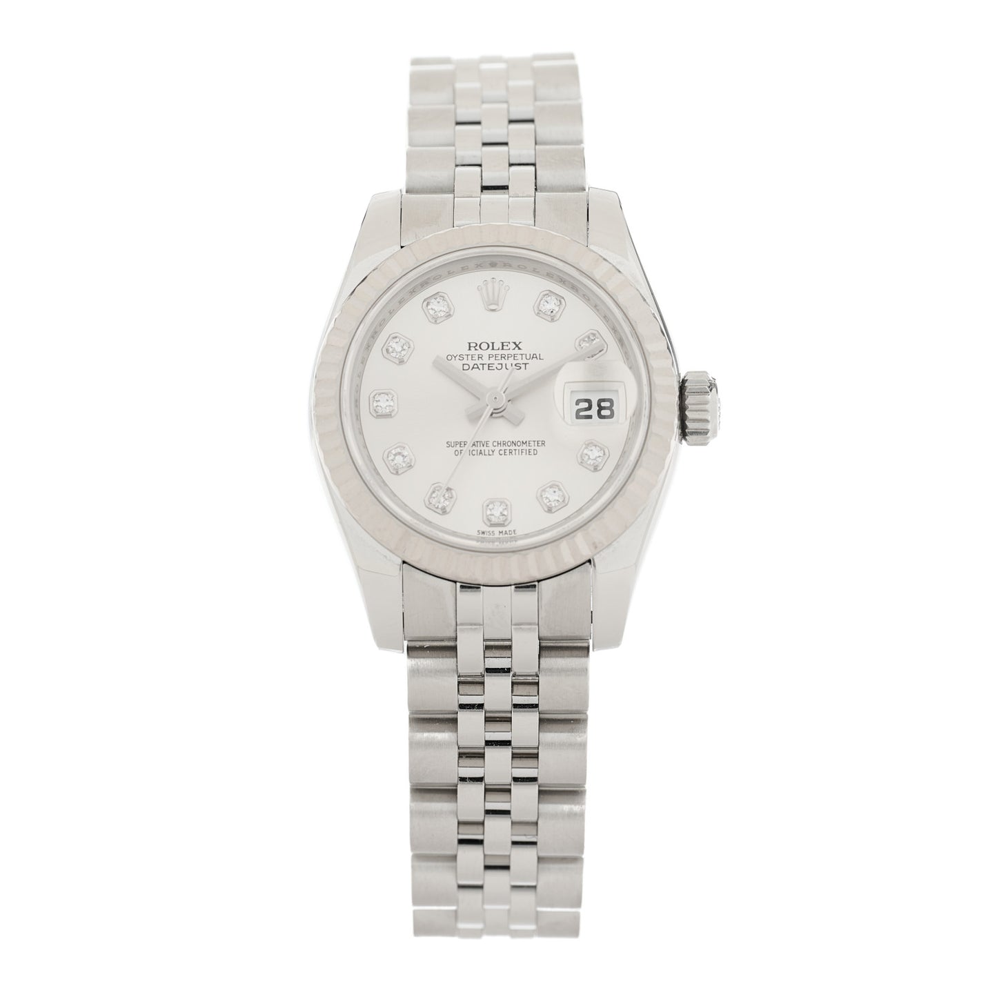 Stainless Steel 18K White Gold Diamond 26mm Oyster Perpetual Datejust Watch Silver 179174