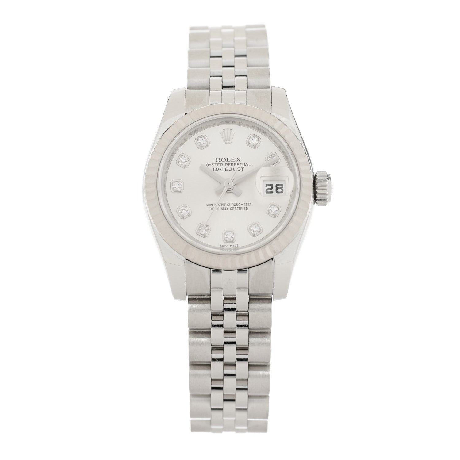 Rolex Stainless Steel 18K White Gold Diamond 26mm Oyster Perpetual Datejust Watch Silver 179174 1 of 4