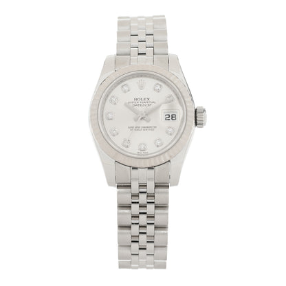 Rolex Stainless Steel 18K White Gold Diamond 26mm Oyster Perpetual Datejust Watch Silver 179174 1 of 4