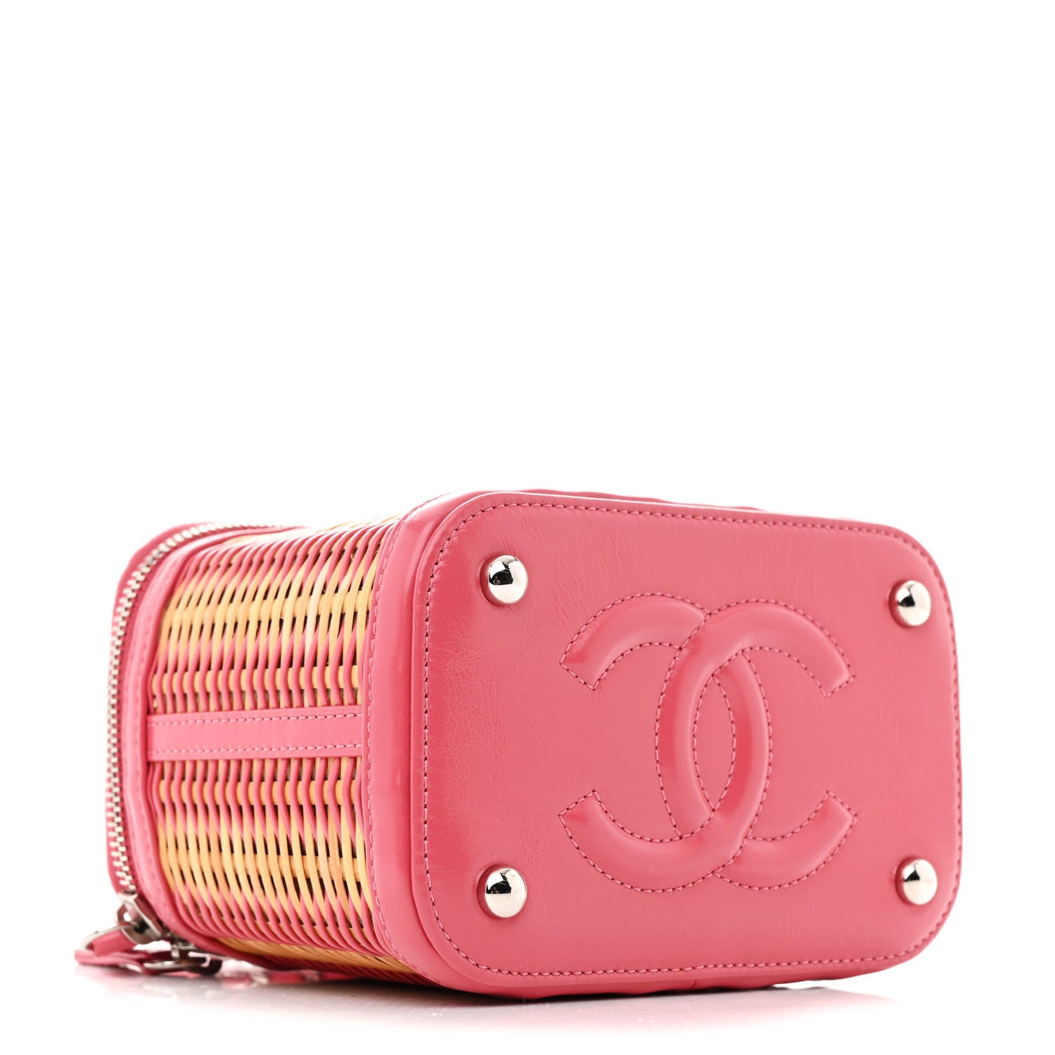 Chanel Calfskin Raffia Small Take Away Vanity Case Bag Pink Beige 4 of 10