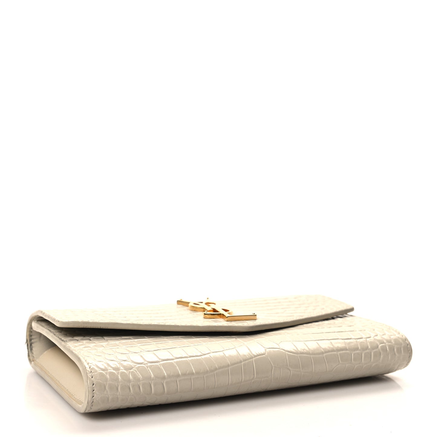 Calfskin Crocodile Embossed Monogram Uptown Chain Wallet Crema Soft
