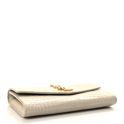Saint Laurent Calfskin Crocodile Embossed Monogram Uptown Chain Wallet Crema Soft 3 of 11