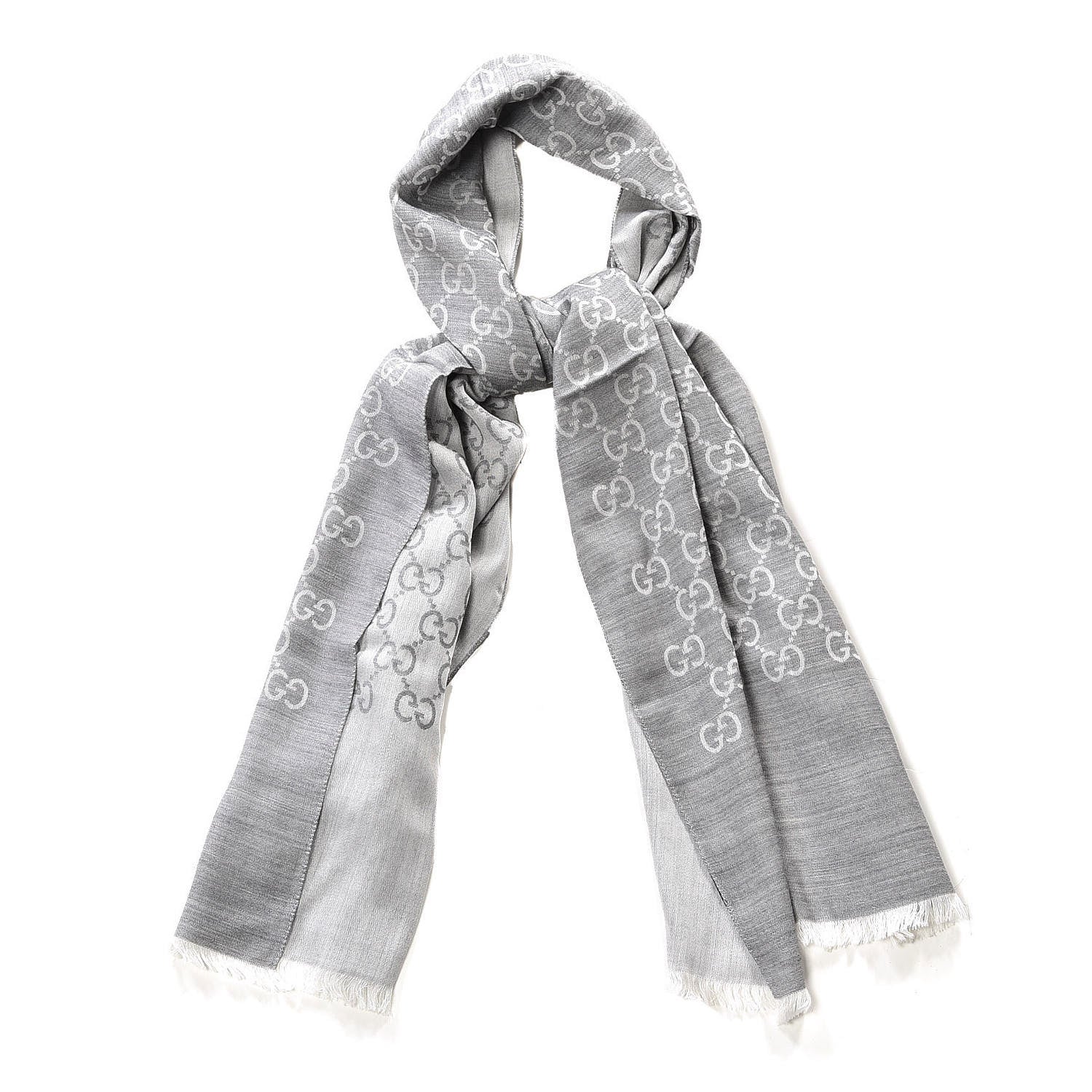 Gucci Wool Silk GG Monogram GGNat Scarf Lead 1 of 3