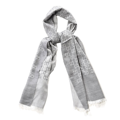 Gucci Wool Silk GG Monogram GGNat Scarf Lead 1 of 3