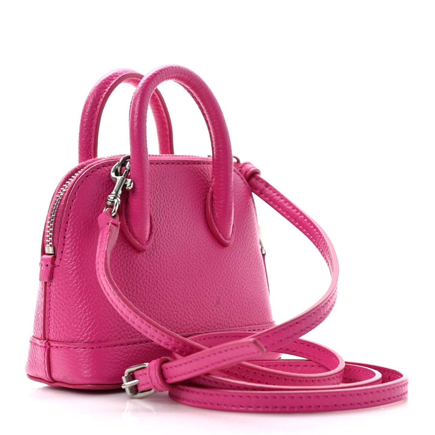 Grained Calfskin Logo Mini Ville Top Handle Bag Fuchsia White