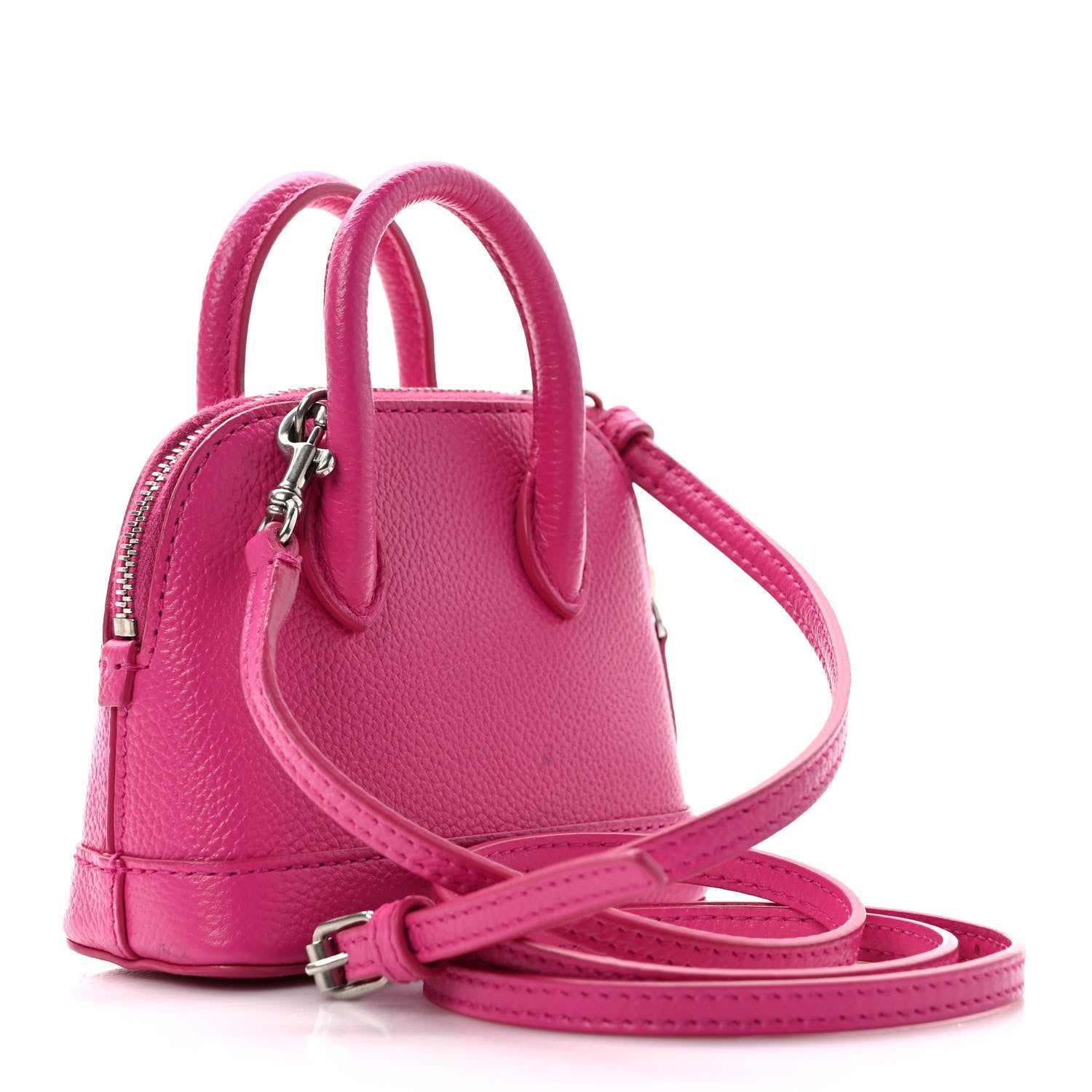 Balenciaga Grained Calfskin Logo Mini Ville Top Handle Bag Fuchsia White 3 of 10