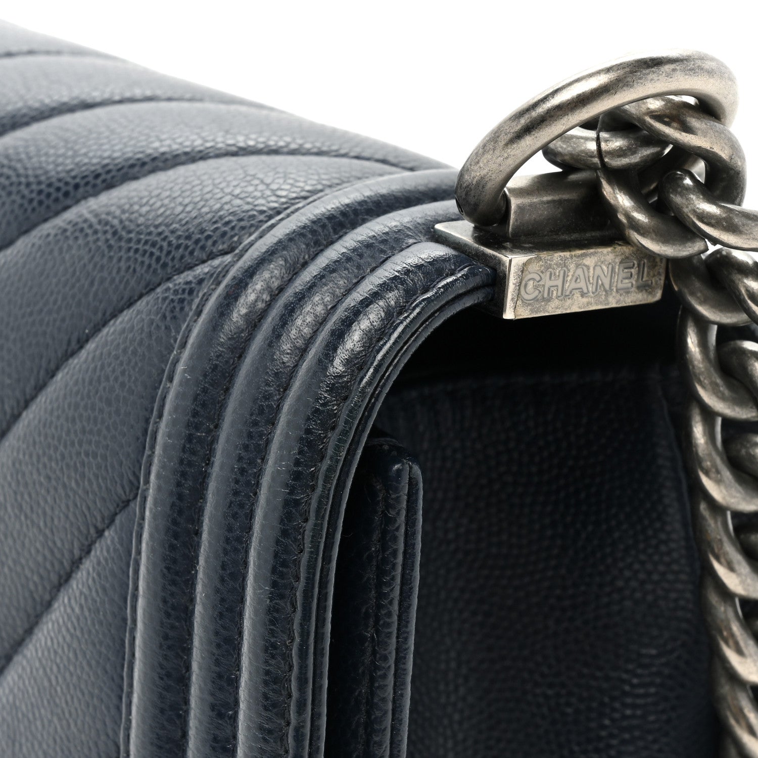 Chanel Caviar Chevron Quilted Medium Boy Flap Navy 19 of 19
