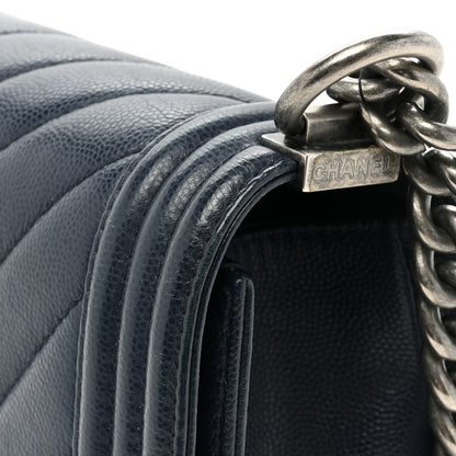 Chanel Caviar Chevron Quilted Medium Boy Flap Navy 19 of 19