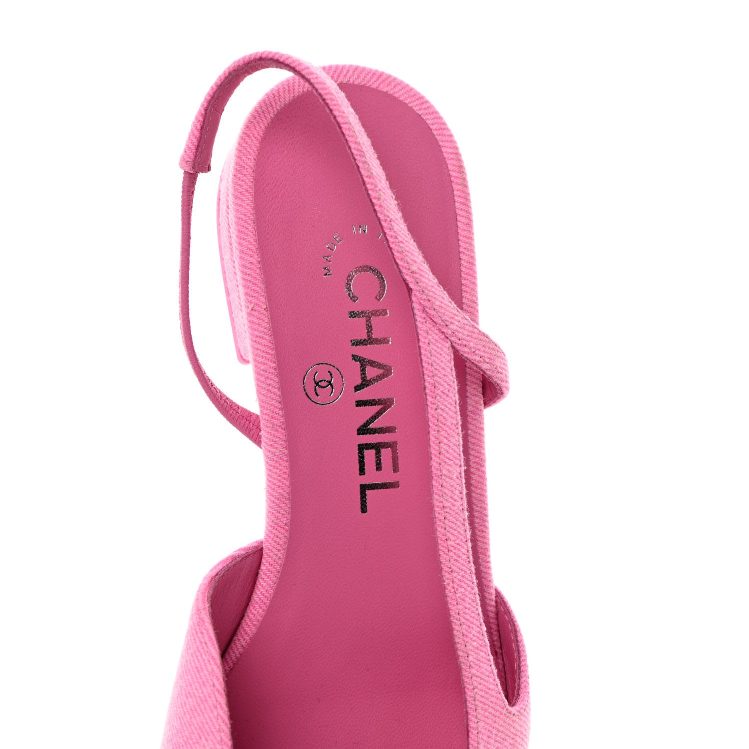 Chanel Denim Cap Toe CC Slingback Flat 37 Neon Pink 12 of 16