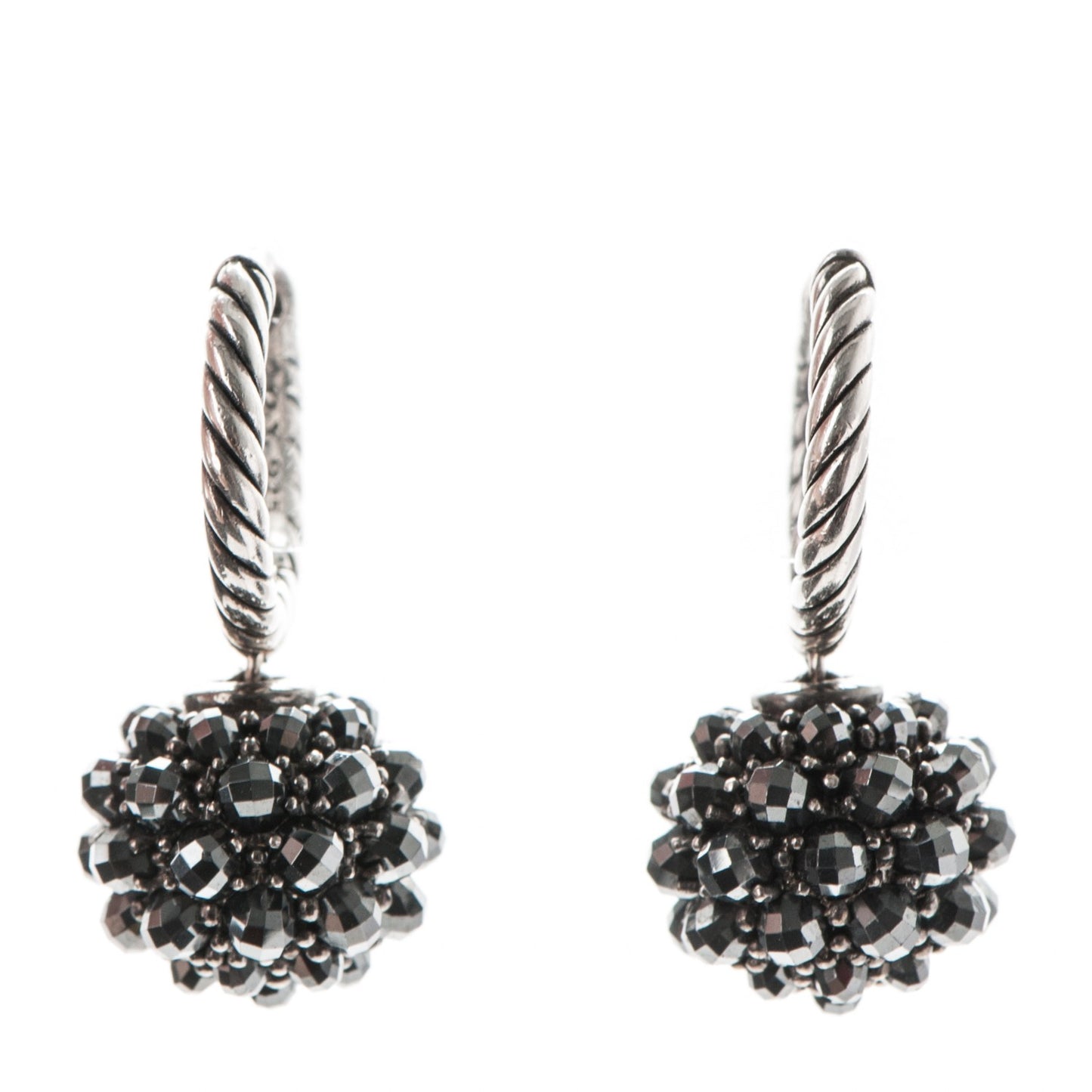 Sterling Silver Hematite 26mm Osetra Earrings