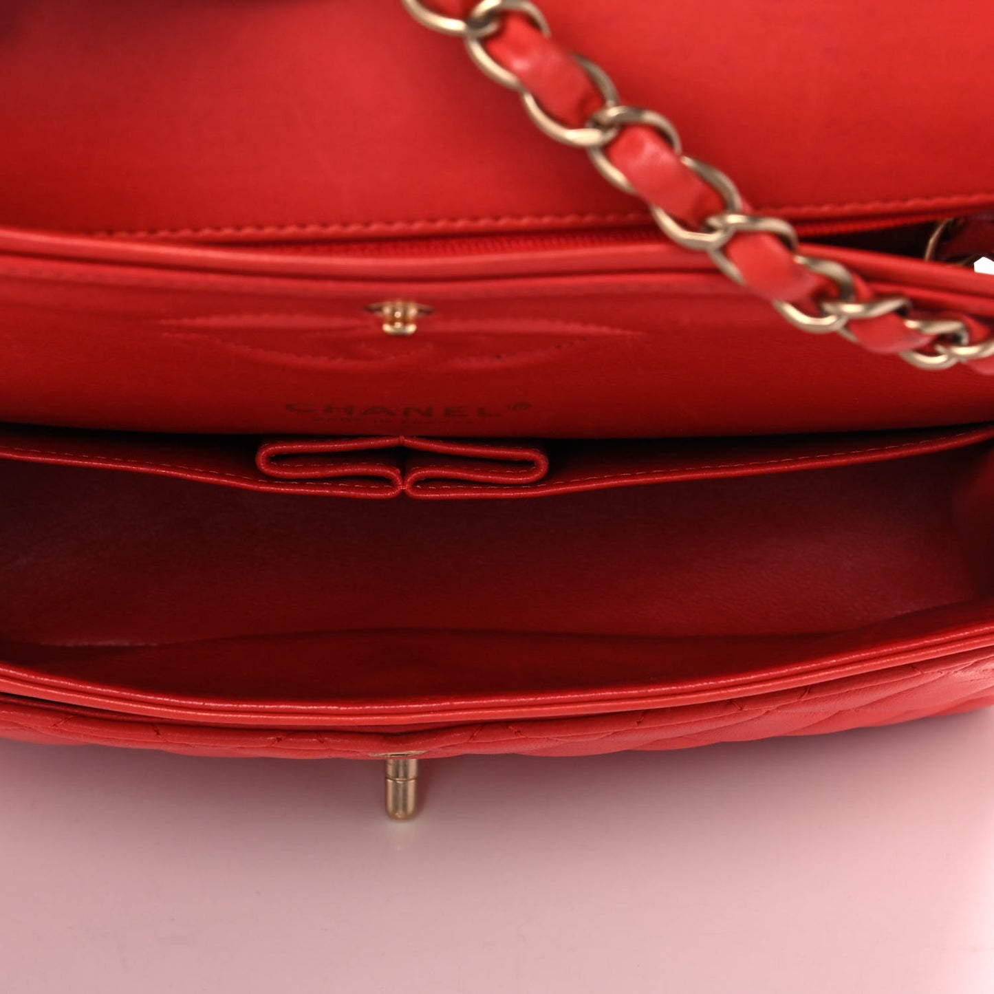 Lambskin Quilted Medium Double Flap Red