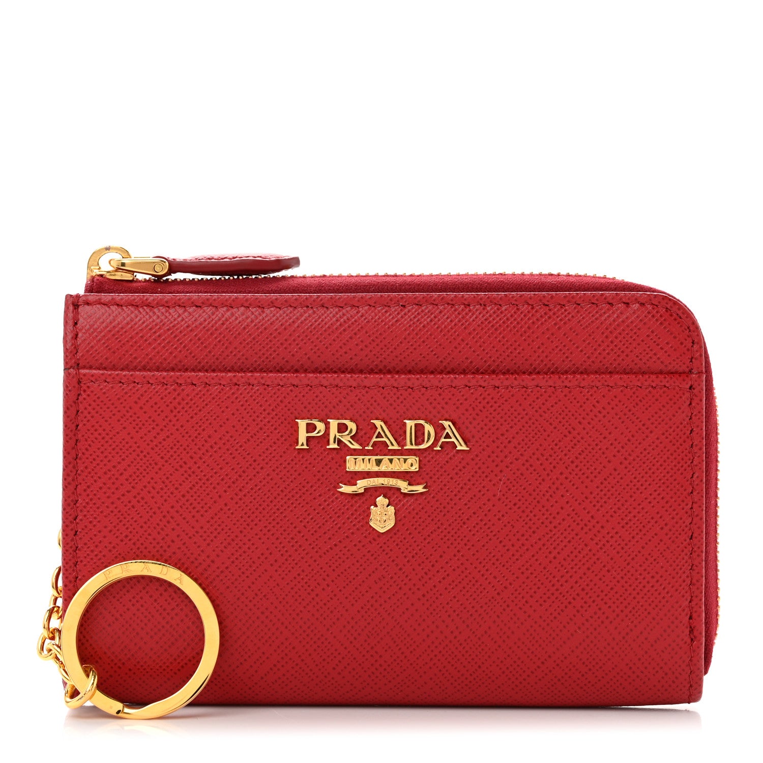 Prada Saffiano Metal Zip Around Keychain Fuoco 1 of 7