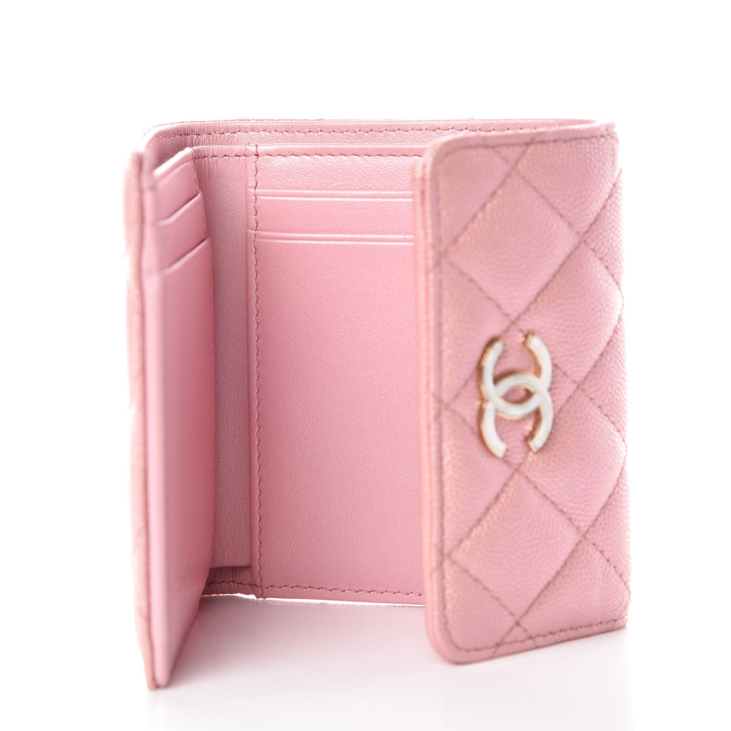 Iridescent Caviar Small Quilted Flap Wallet Rose Pink