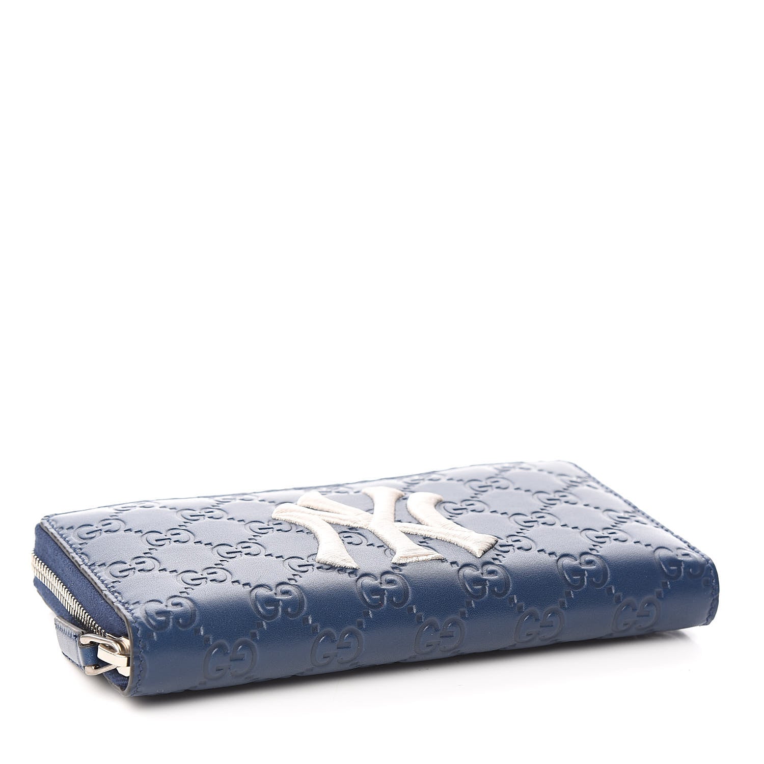 Gucci X MLB Guccissima Signature NY Yankees Embroidered Zip Around Wallet Royale Ivory 4 of 7