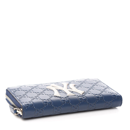 Gucci X MLB Guccissima Signature NY Yankees Embroidered Zip Around Wallet Royale Ivory 4 of 7