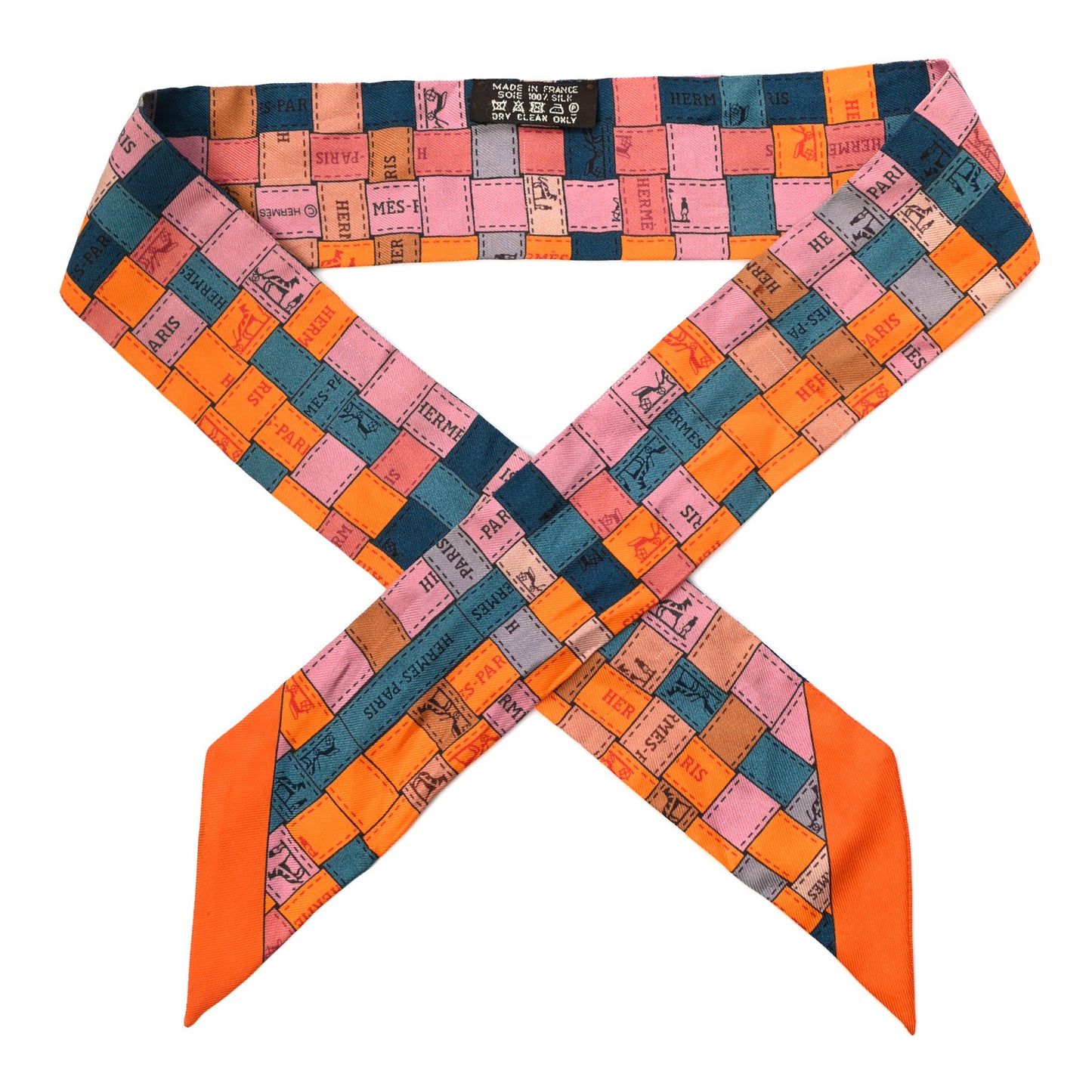 Silk Bolduc Au Carre Twilly Orange Vieux Rose Bleu