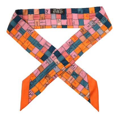 Hermes Silk Bolduc Au Carre Twilly Orange Vieux Rose Bleu 1 of 4