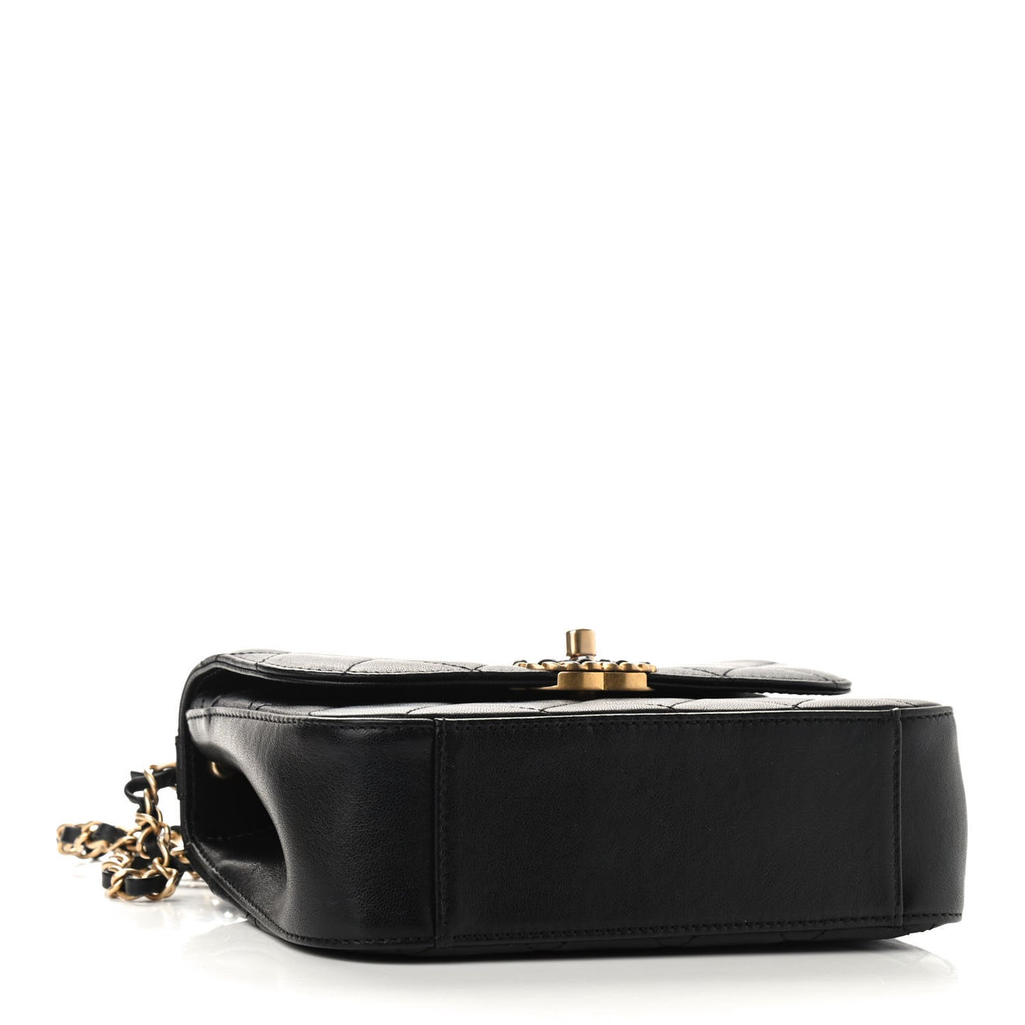 Lambskin Quilted Small Chain Infinity Top Handle Flap Black
