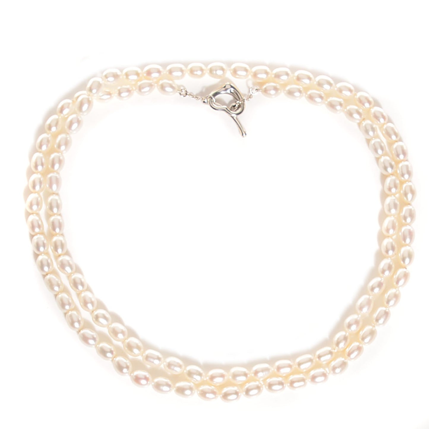 Sterling Silver Pearl Elsa Peretti Open Heart Long Necklace