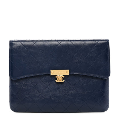 Chanel Goatskin Stitched Golden CC Flap Clutch Navy 1 of 9