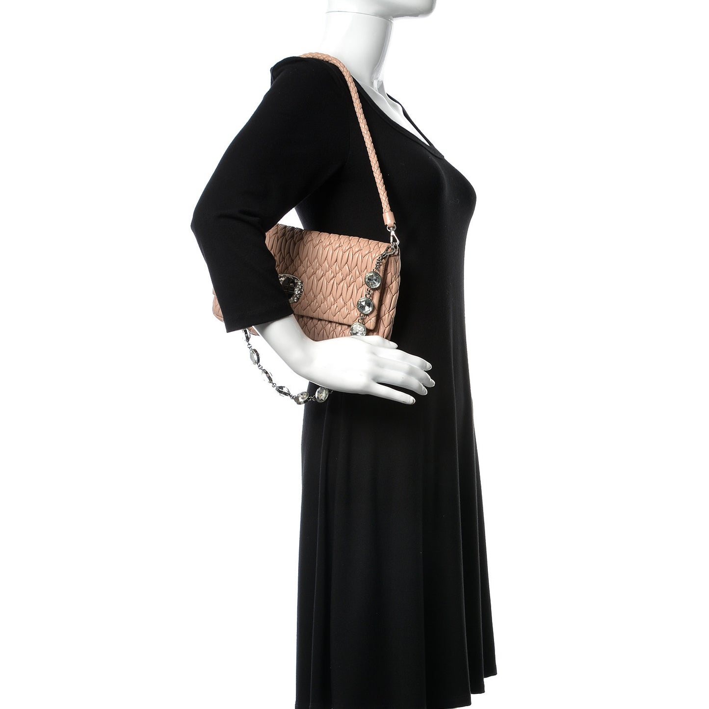 Nappa Matelasse Crystal Flap Clutch Cammeo