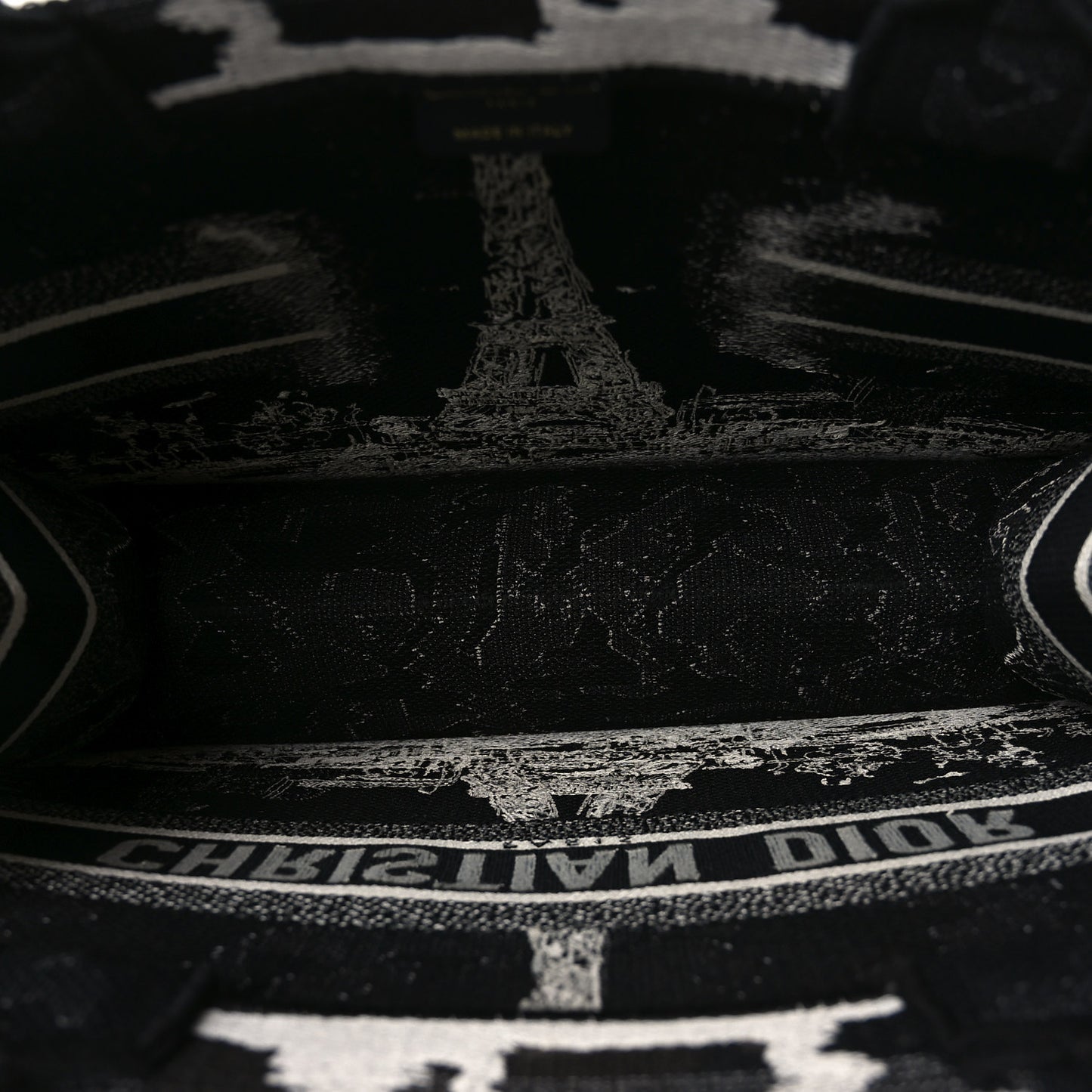 Canvas Embroidered Medium Paris Book Tote Black White