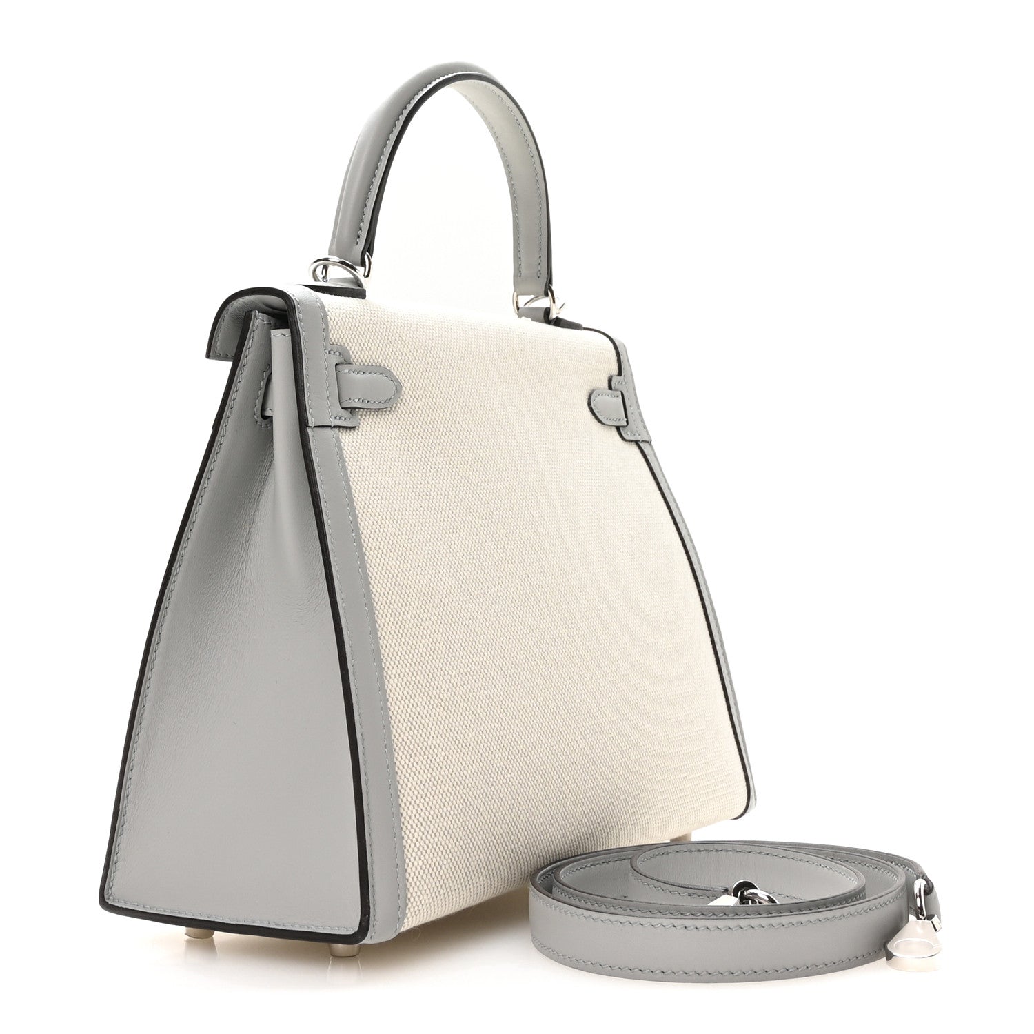 Hermes Toile H Swift Kelly Sellier 25 Ecru Bleu Glacier 3 of 11