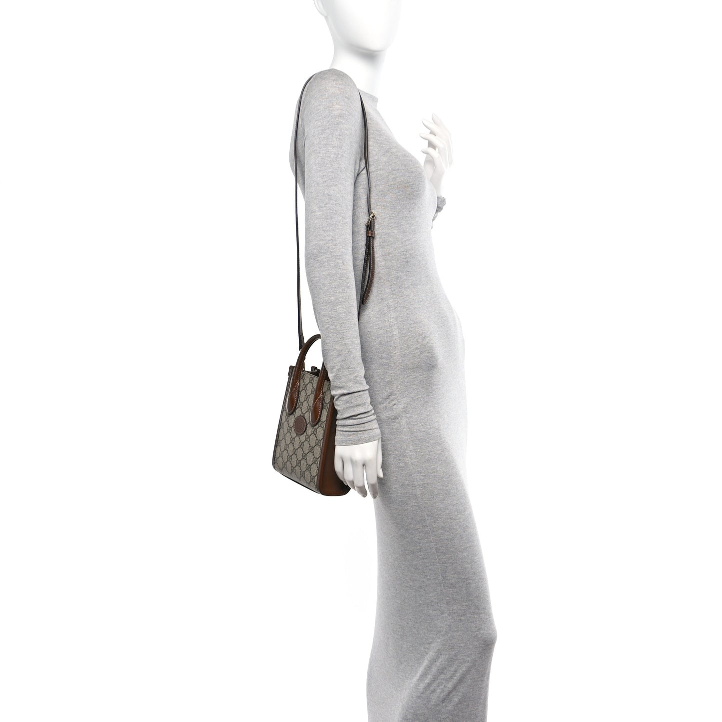 GG Supreme Monogram Azalea Calfskin Mini Retro Interlocking G Tote Bag Beige Ebony Brown Sugar