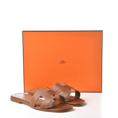 Hermes Box Calfskin Oran Sandals 37 Gold 8 of 8