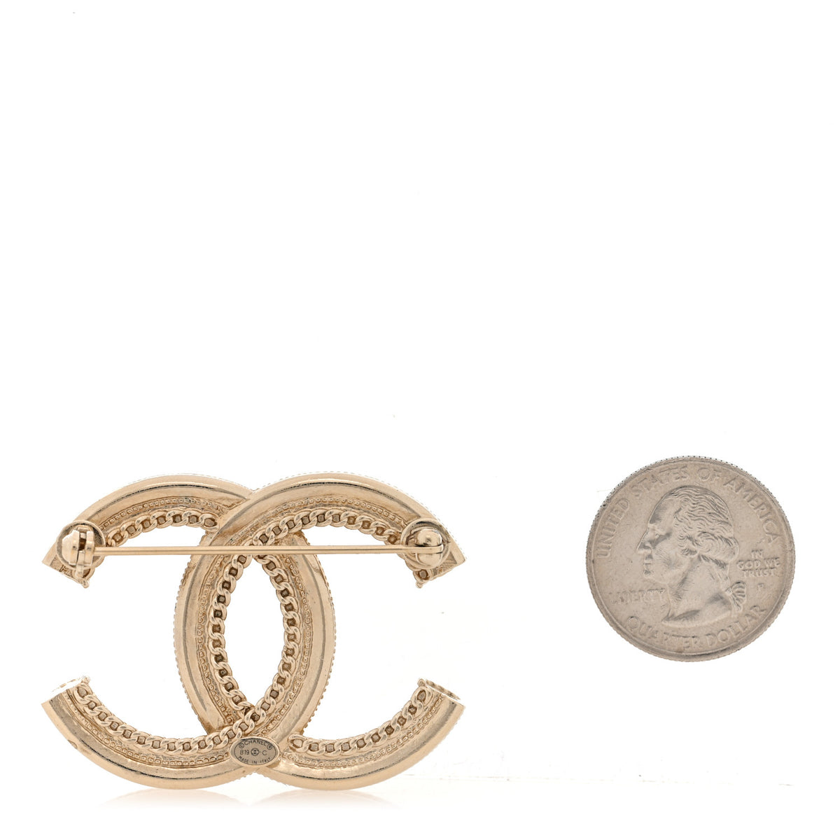 Chanel Pearl Crystal CC Brooch Gold 2 of 4