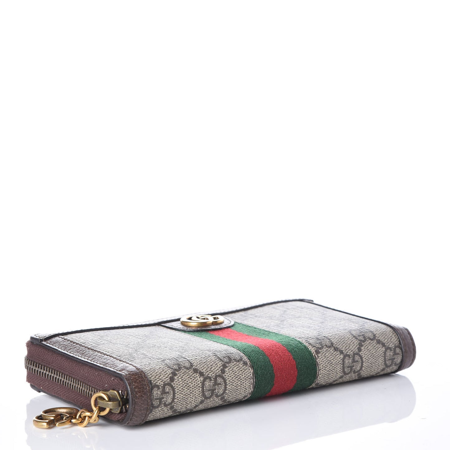 GG Supreme Monogram Web Ophidia Zip Around Wallet Brown