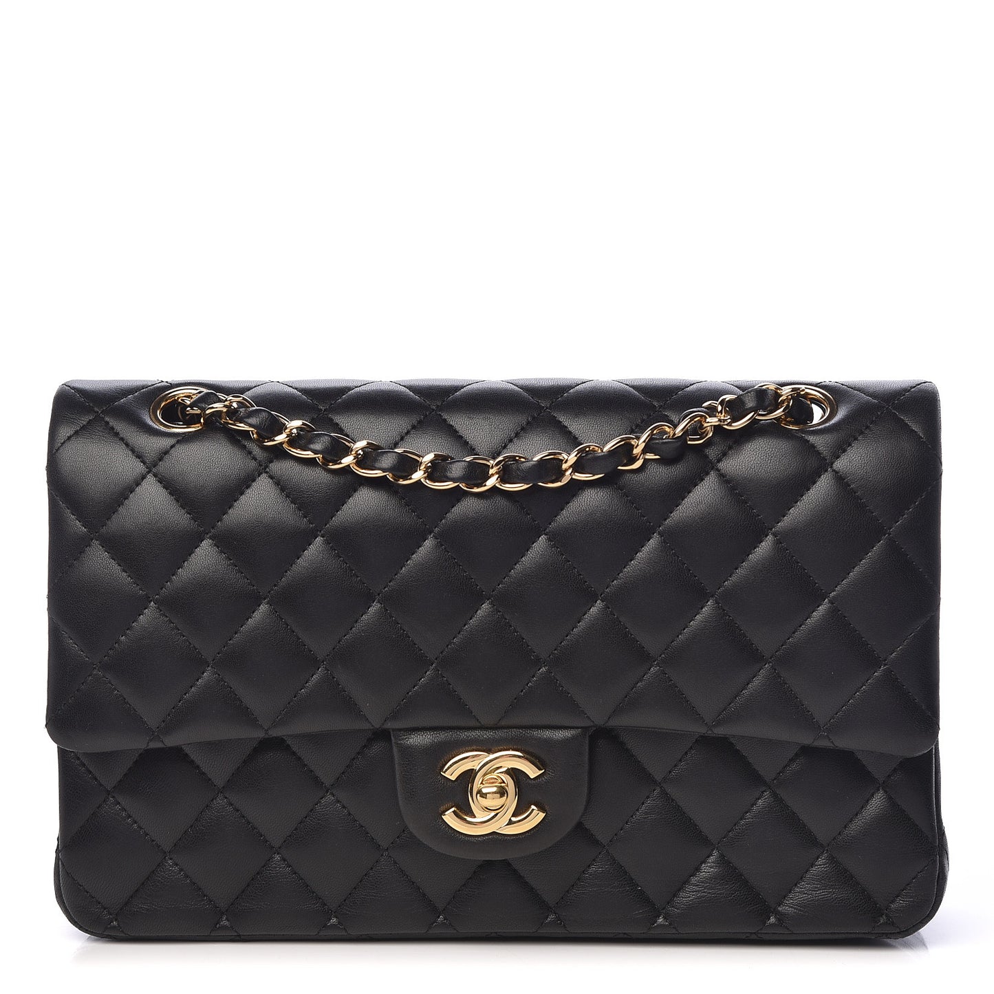 Lambskin Quilted Medium Double Flap Black