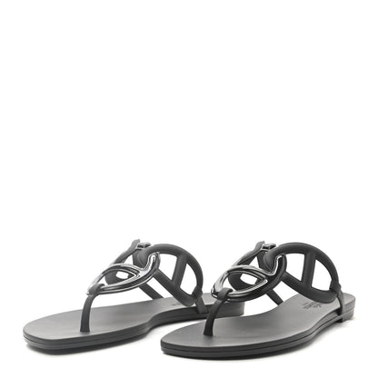 Hermes Rubber Womens Egerie Sandals 37 Black 3 of 8