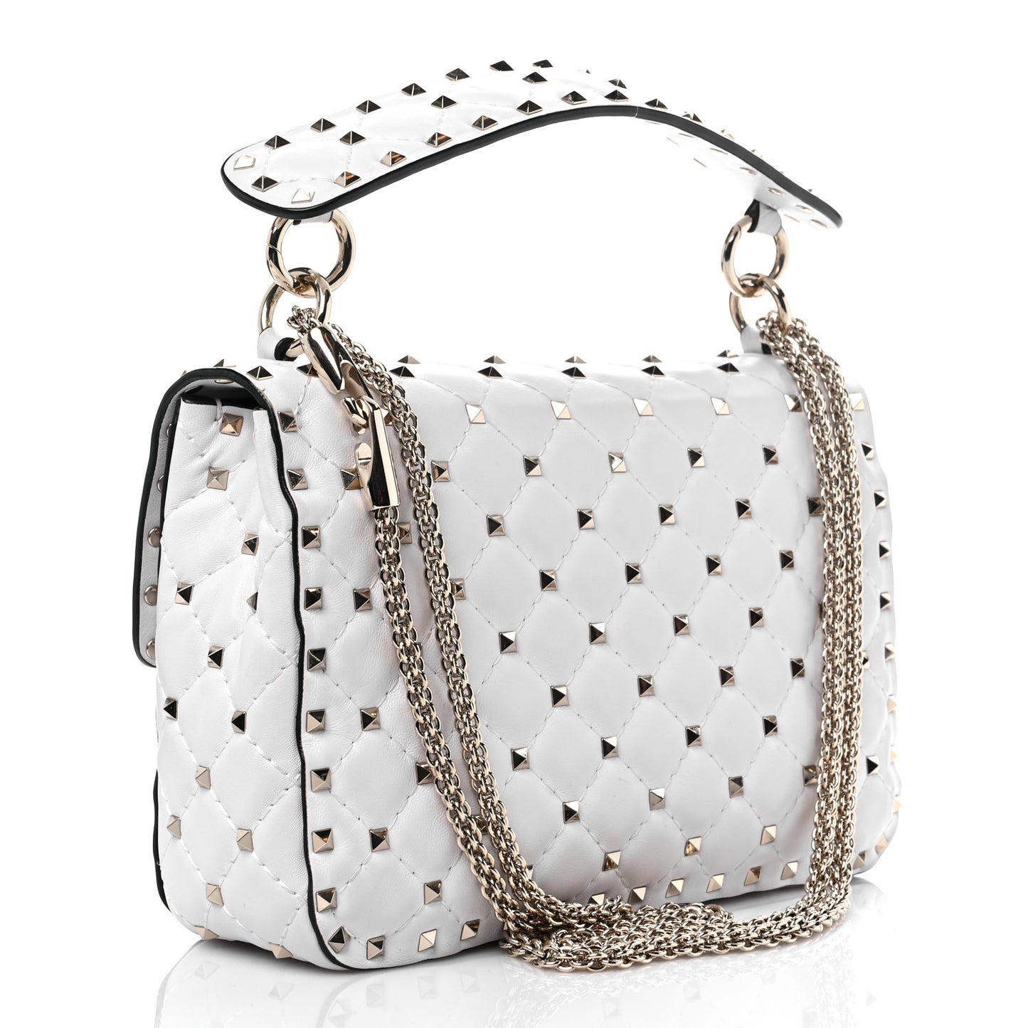 Lambskin VLTN Print Medium Rockstud Spike Shoulder Bag Optic White Black