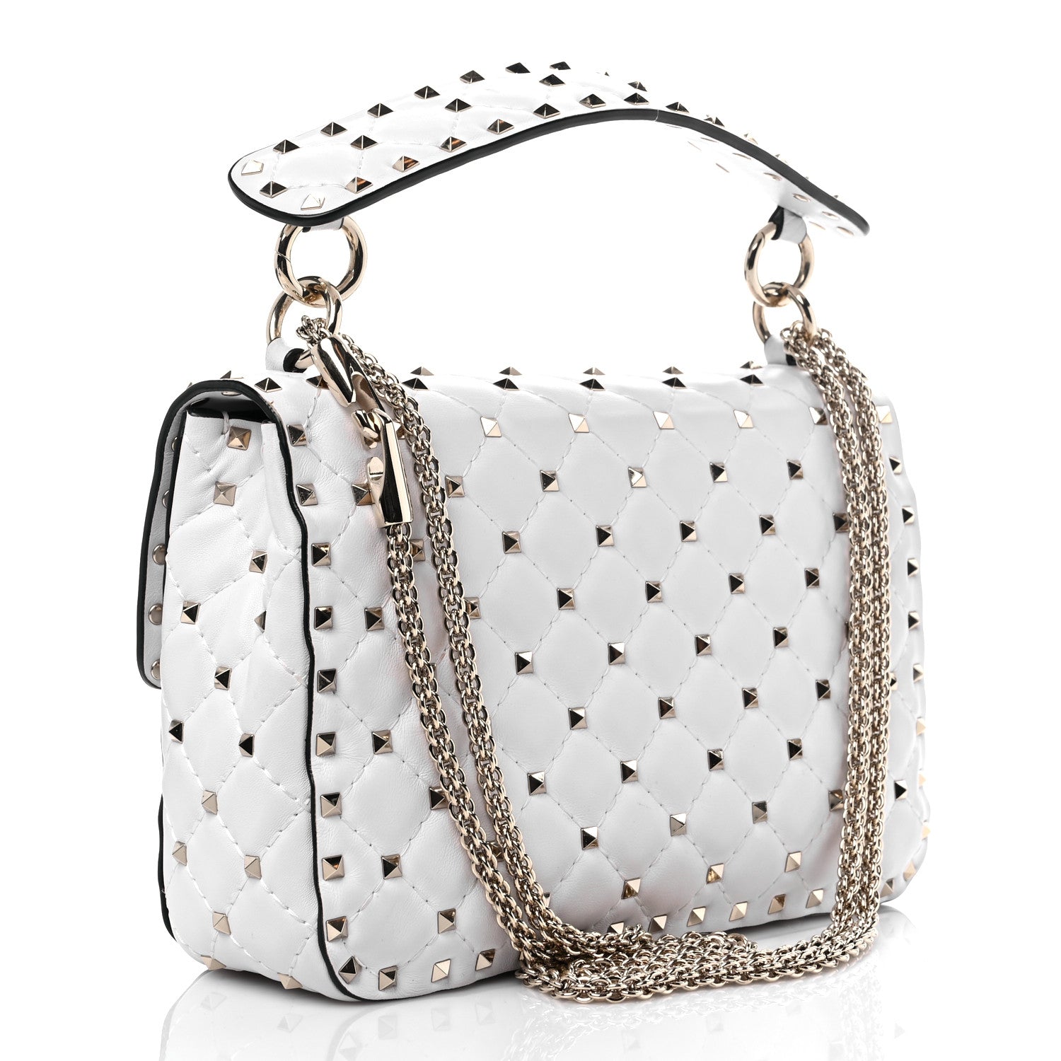 Valentino Garavani Lambskin VLTN Print Medium Rockstud Spike Shoulder Bag Optic White Black 2 of 8